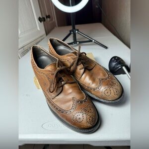TOD'S Wingtip Derby Brown Leather Heel Brogue Shoes Men Sz 8.5